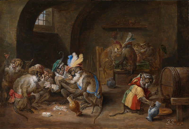 Aapor i en taverna - David Teniers den yngre