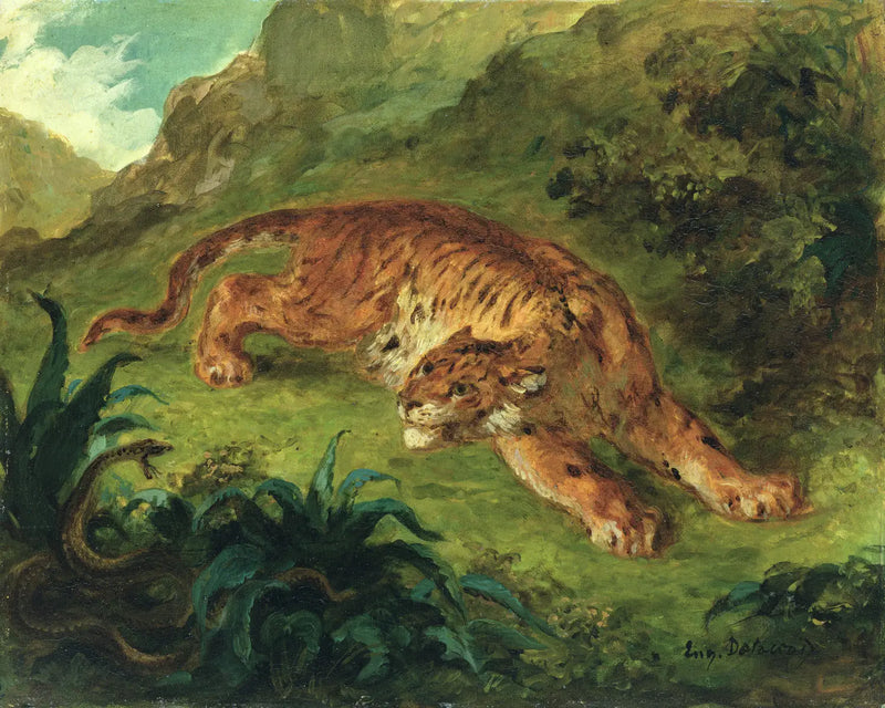 Rädd tiger för en orm - Eugène Delacroix