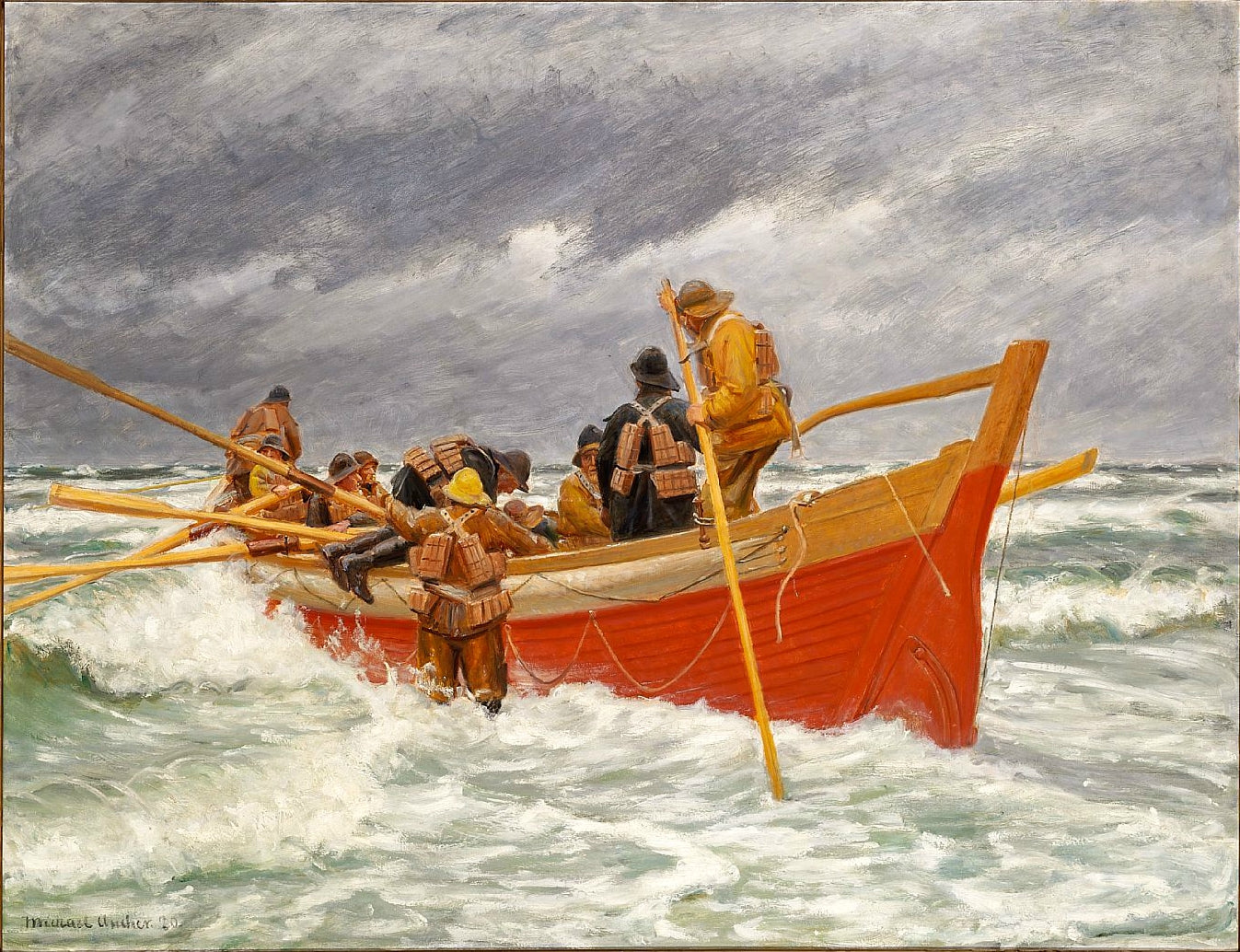 Le bateau de sauvetage rouge est en train de partir. - Michael Peter Ancher