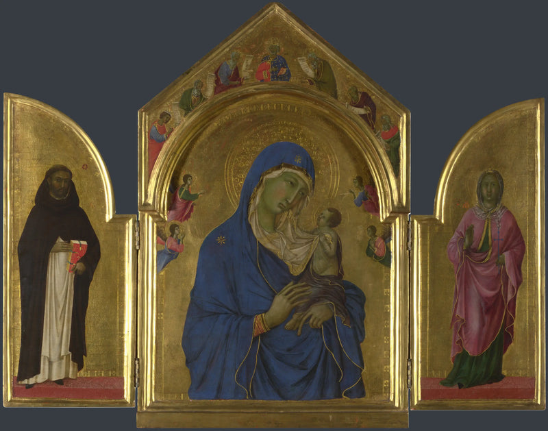 Madonna med barnet och helgonen Dominikus och Aurea - Duccio di Buoninsegna