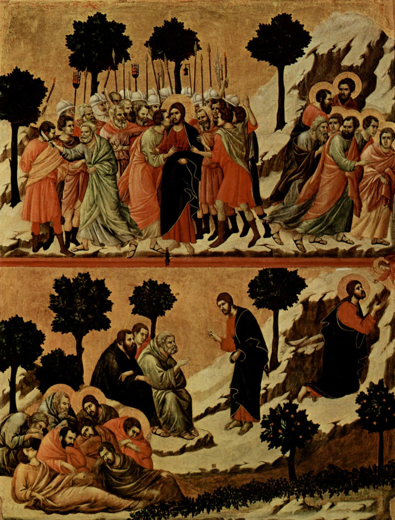 Jesus arrestation (uppe) ; Bön i trädgården (nere) - Duccio di Buoninsegna