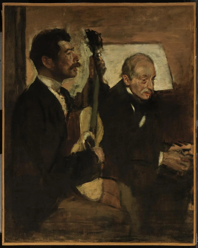 Degas far som lyssnar på Lorenzo Pagans spela gitarr - Edgar Degas