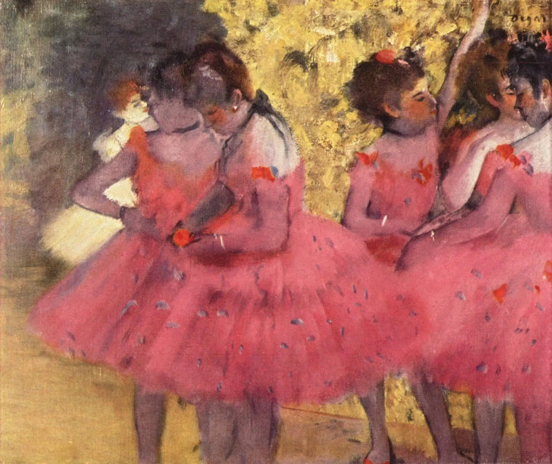Dansande kvinnor i röda kjolar - Edgar Degas