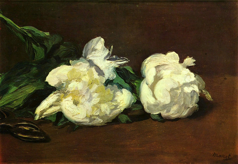 Gren av vita pioner och sekatör - Édouard Manet
