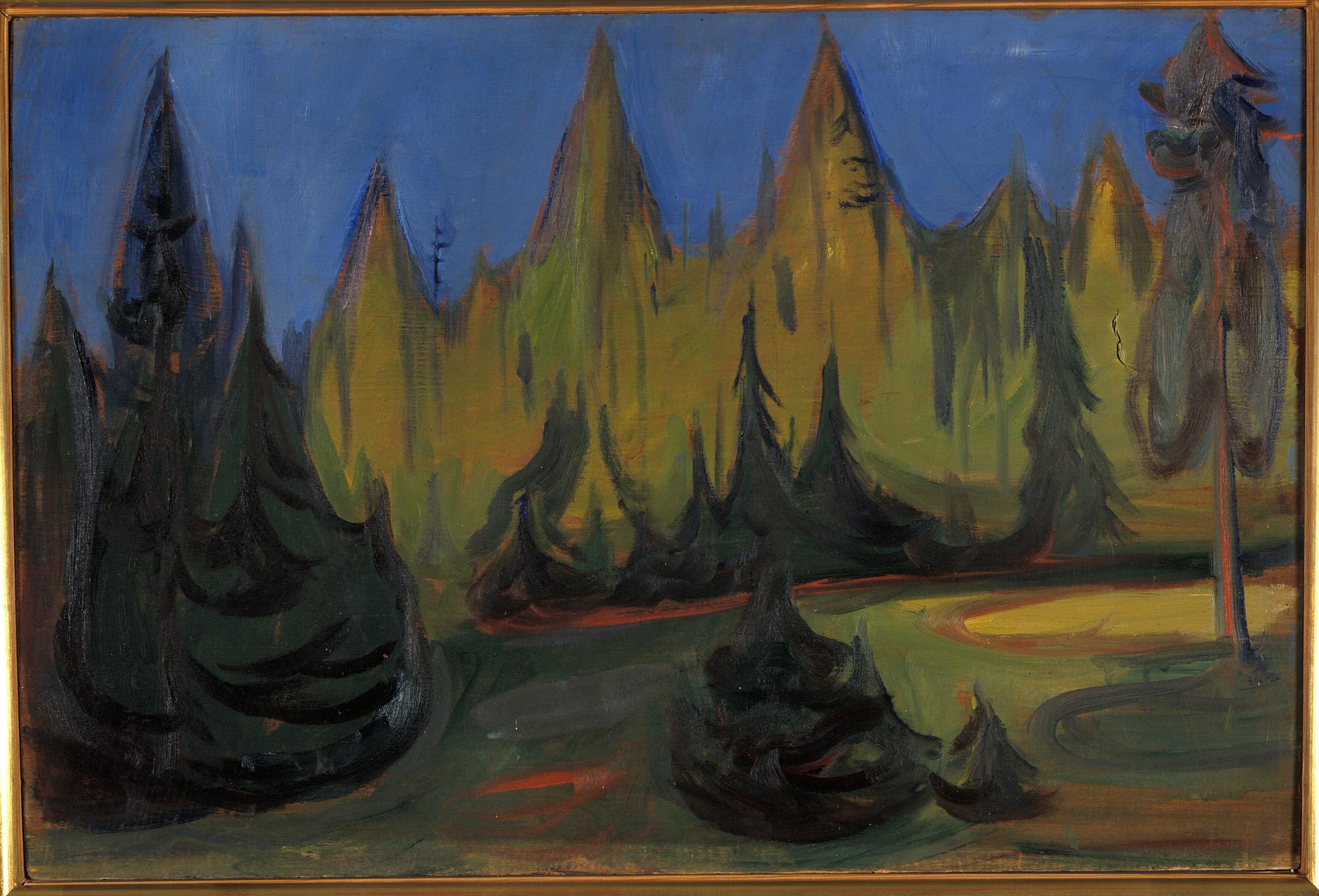 Reproduction du tableau « forêt d'épicéas - Edvard Munch » par Alpha Reproduction en peinture à l’huile