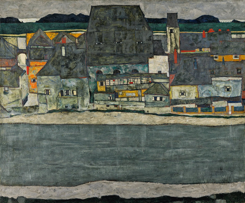 Hus vid floden (den gamla staden) - Egon Schiele