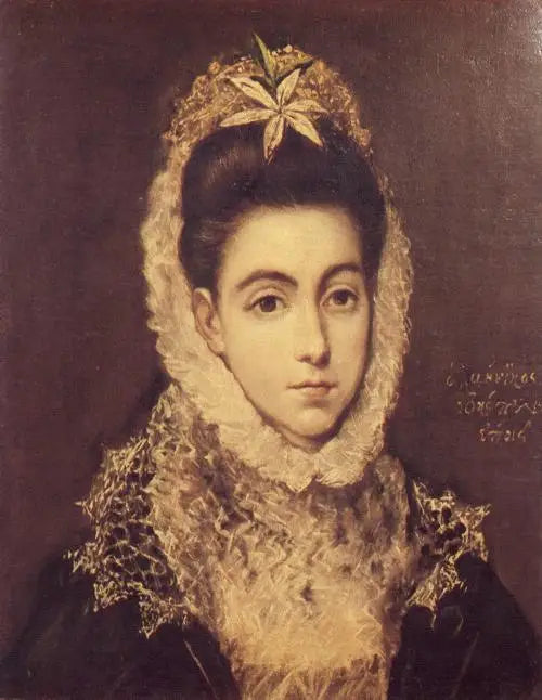 Porträtt av en dam med blomma - El Greco