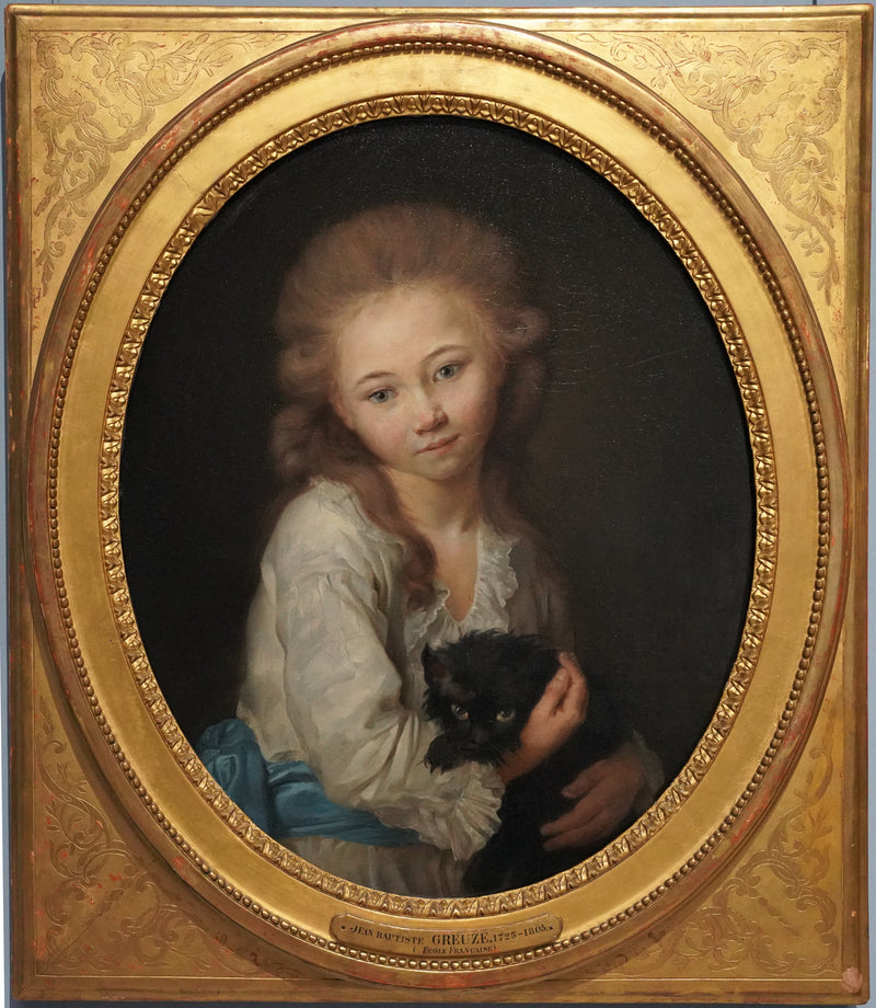 Porträtt av Esprit de Baculard d'Arnaud med en katt - Jean-Baptiste Greuze