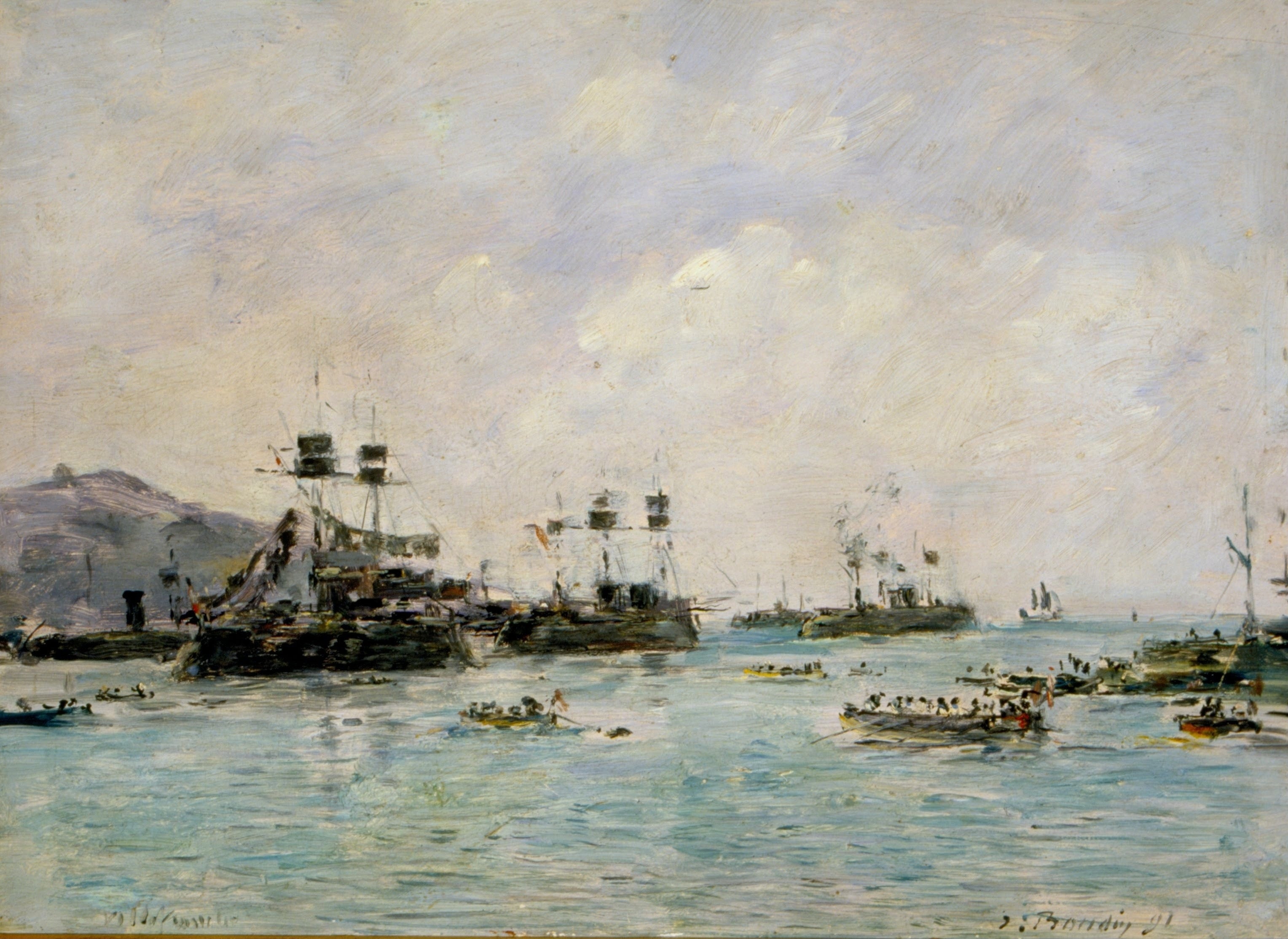 Reproduction du tableau « Villefranche - navires de guerre - Eugène Boudin » par Alpha Reproduction en peinture à l’huile