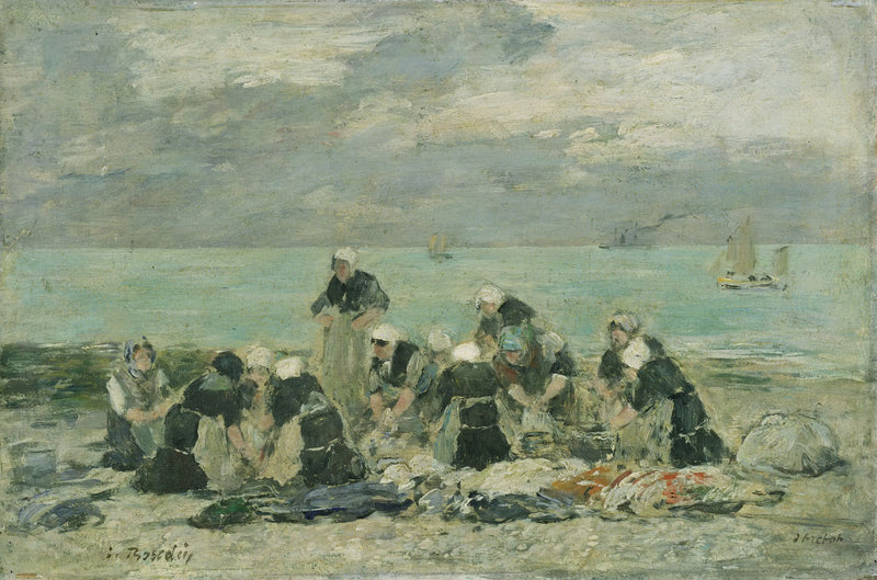 Kvinnor som tvättar kläder i Étretat - Eugène Boudin