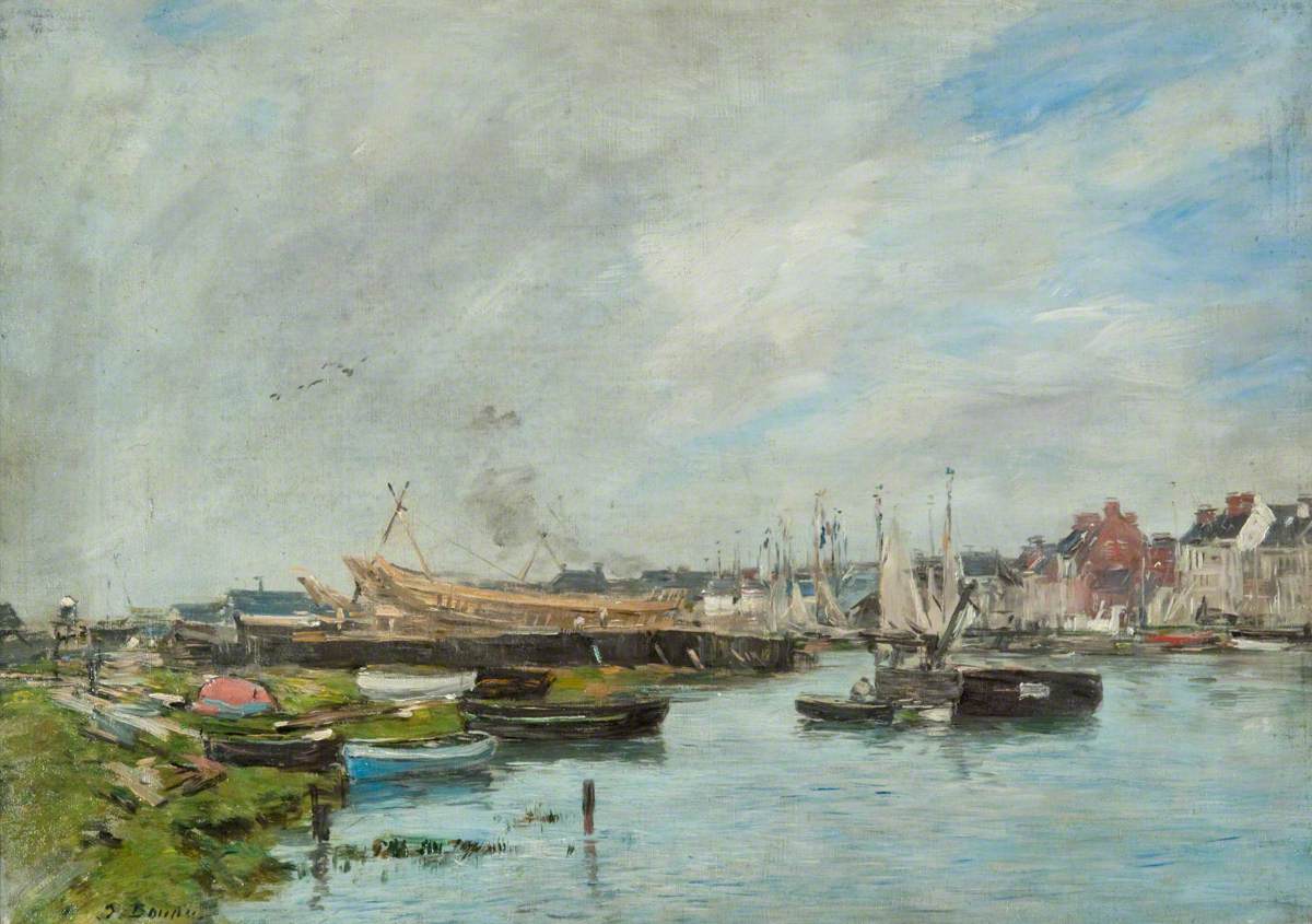 Reproduction du tableau « Le Port de Trouville, Chantier Naval - Eugène Boudin » par Alpha Reproduction en peinture à l’huile