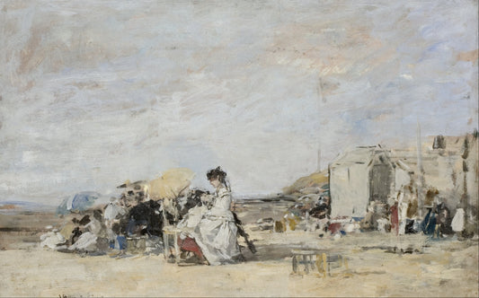 👒 Dam i vitt på stranden i Trouville – Eugène Boudin (cirka 1865–1870)