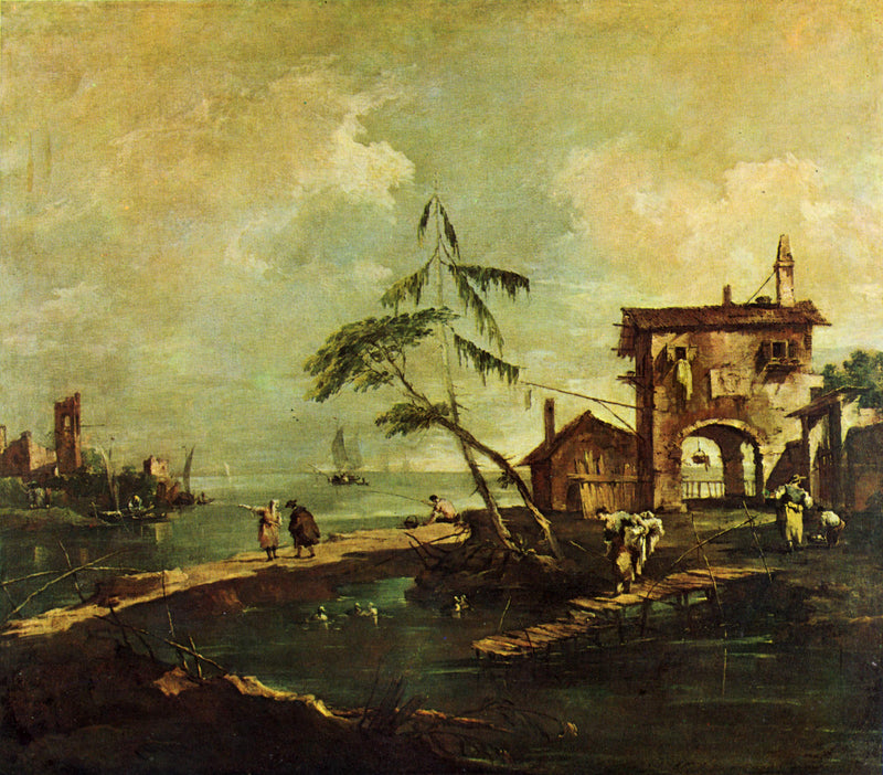 Capriccio med rustik hus vid lagunen - Francesco Guardi