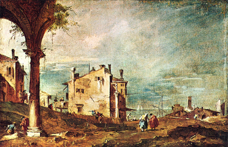 Capriccio: Ruiner av en båge och gårdar vid kanten av en lagun - Francesco Guardi