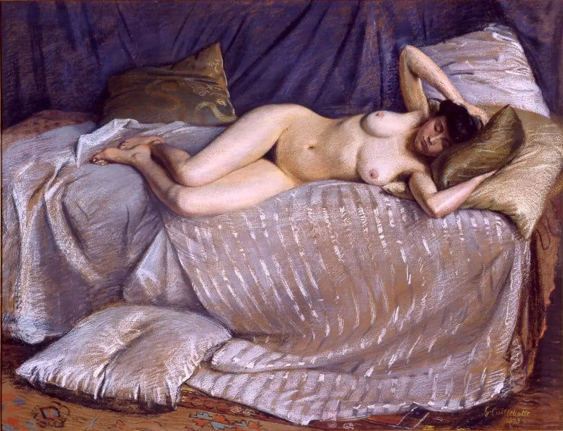 Naken kvinna liggande på en divan - Gustave Caillebotte