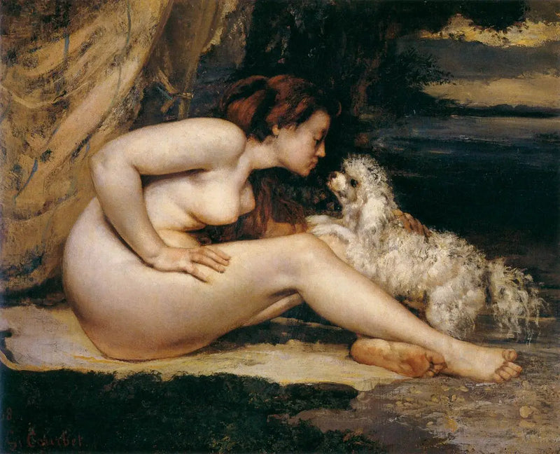 Naken kvinna med hund - Gustave Courbet