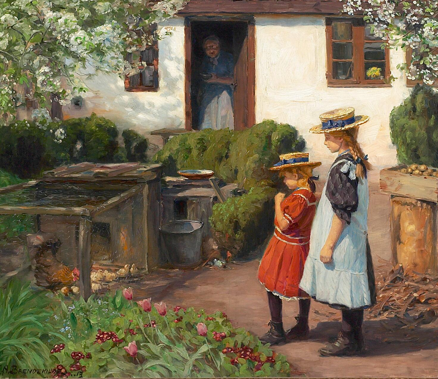 Regarder les poussins. - H. A. Brendekilde