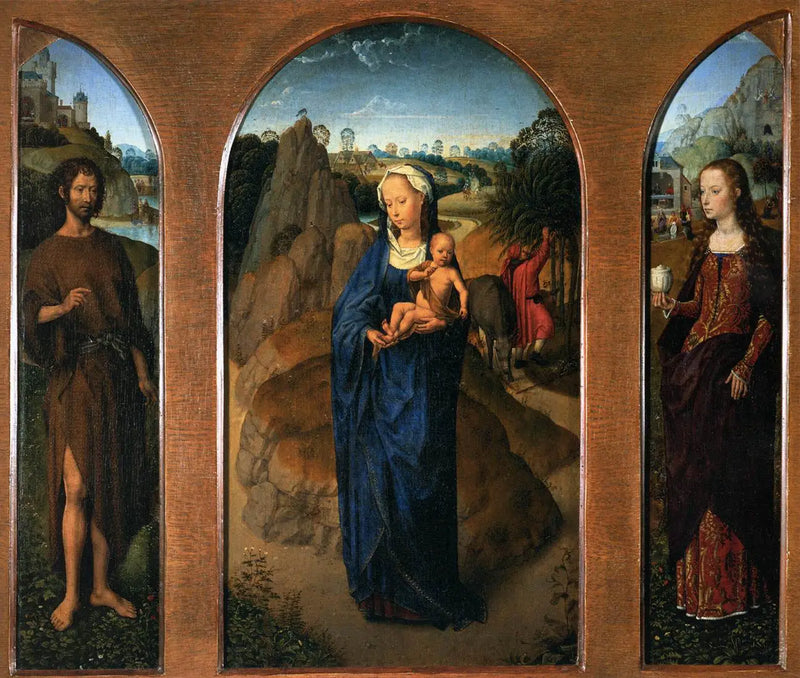 Triptyk med vilopaus under flykten till Egypten - Hans Memling