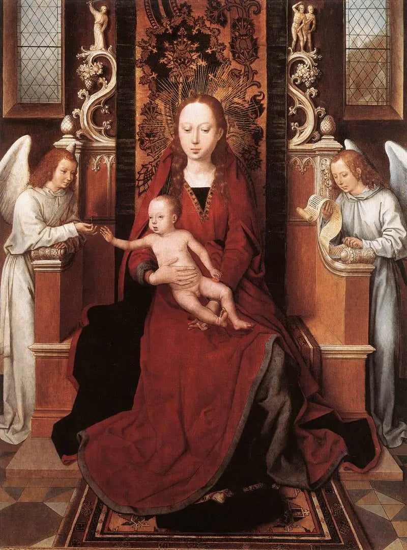 Madonna på tron med barnet och två änglar - Hans Memling