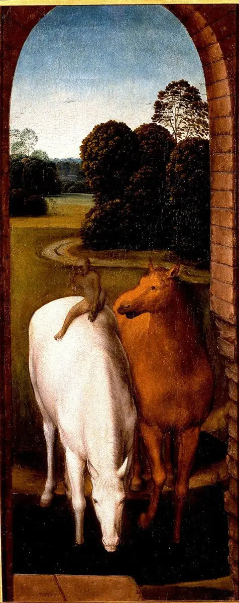Två hästar i ett landskap - Hans Memling