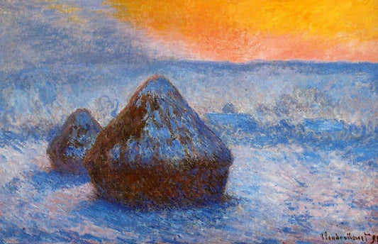 Meules (skymning, snöeffekt) - Claude Monet