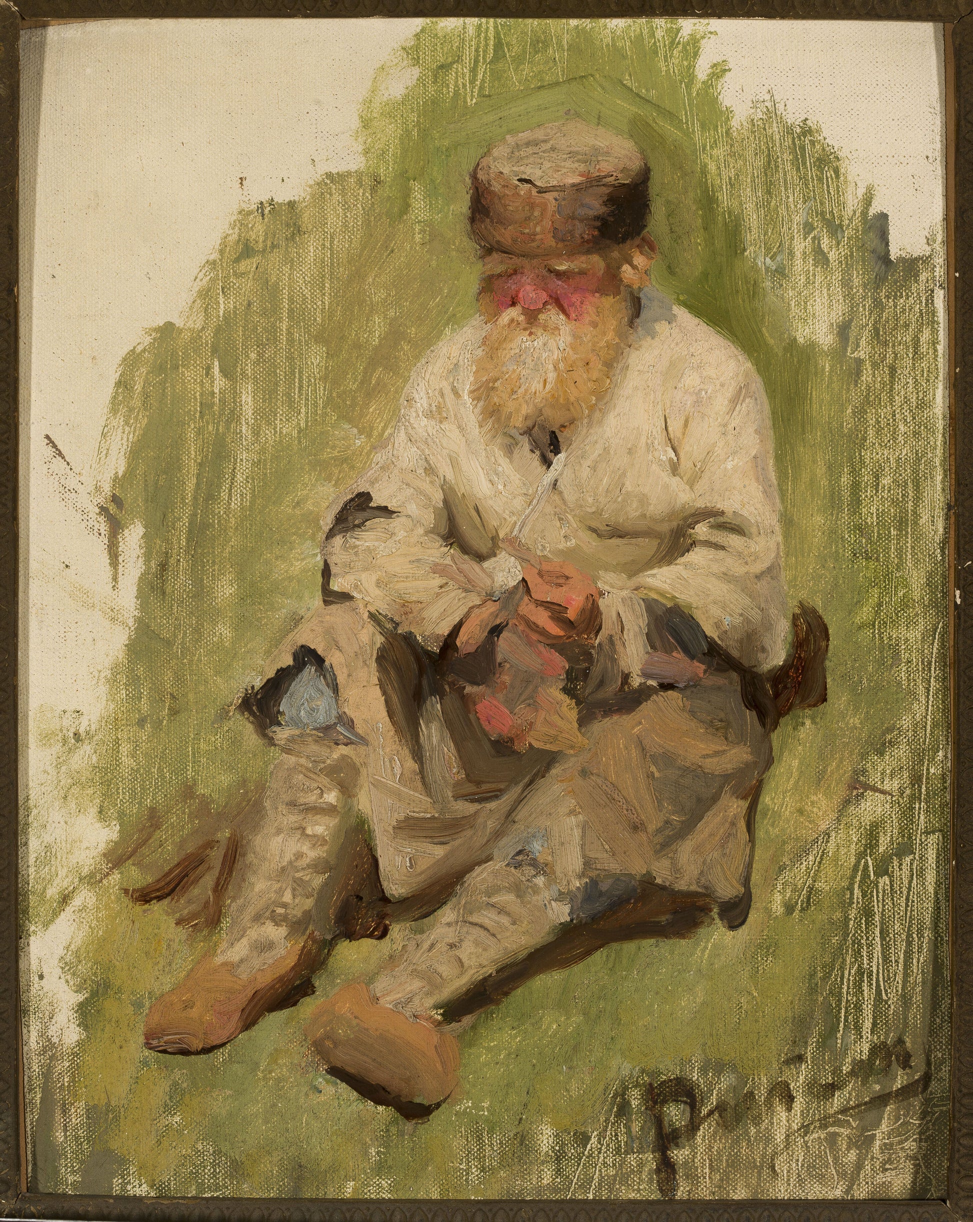 Étude d'un paysan dans l'herbe. - Ilya Repin