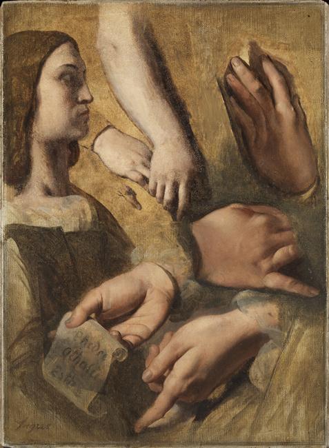 Profil av Raphael, Raphaels händer, Racine och Poussin, studier för Homers apoteos - Jean-Auguste-Dominique Ingres