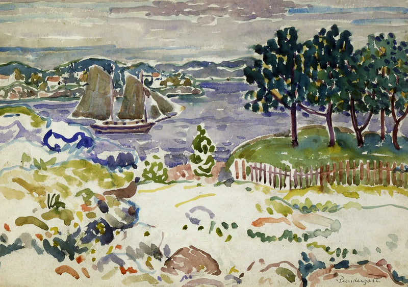 Bukt med segelbåt, Maine - Maurice Prendergast