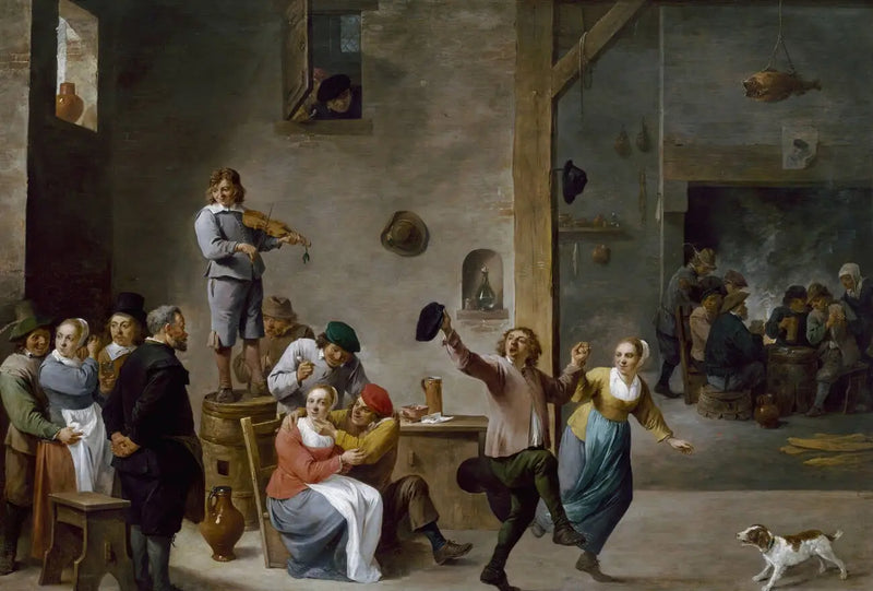 Interiör av ett värdshus med dansande bönder - David Teniers den yngre