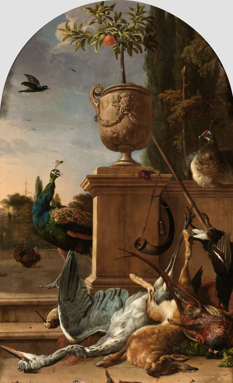 En jägarsäck på en terrass - Melchior de Hondecoeter