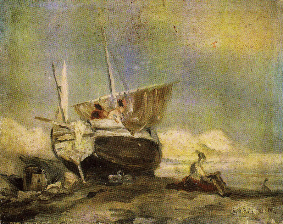 Beached Sailing Boat with Figures - James Ensor