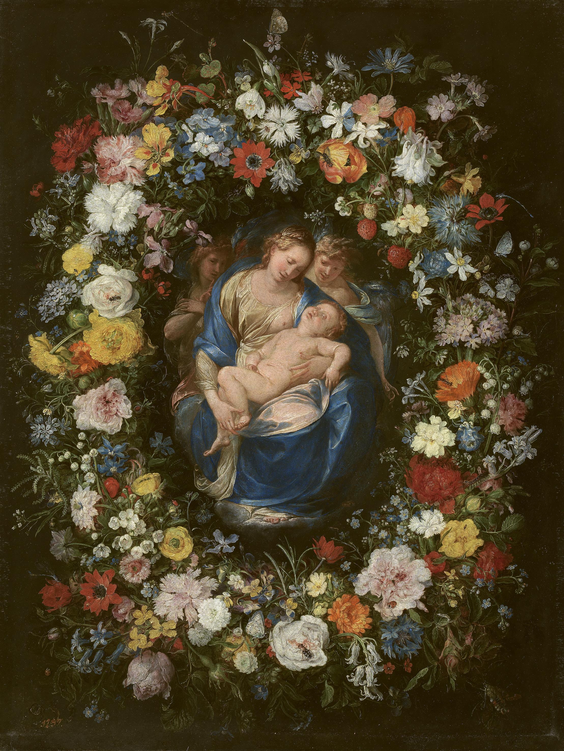 Guirlande avec la Vierge, l'Enfant Jésus et deux anges - Jan Brueghel l'Ancien