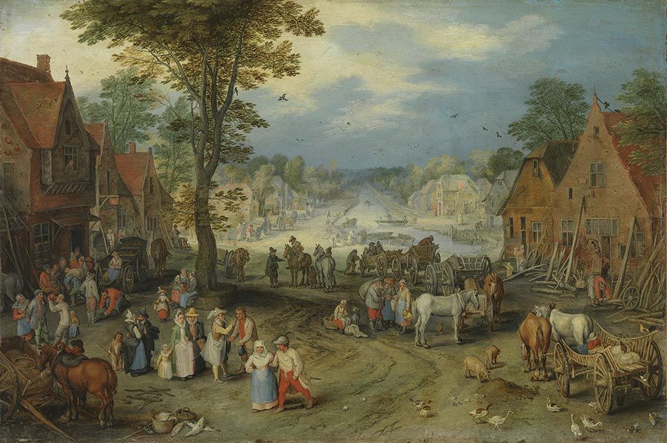 Belebter Dorfplatz - Jan Brueghel l’Ancien