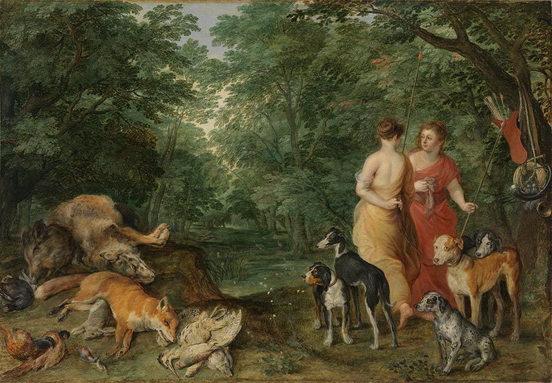 Deux nymphes avec des chiens - Jan Brueghel l'Ancien