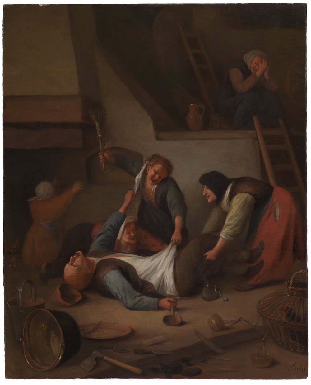 Intérieur avec des femmes battant un homme (« Paysans qui se battent ») - Jan Steen