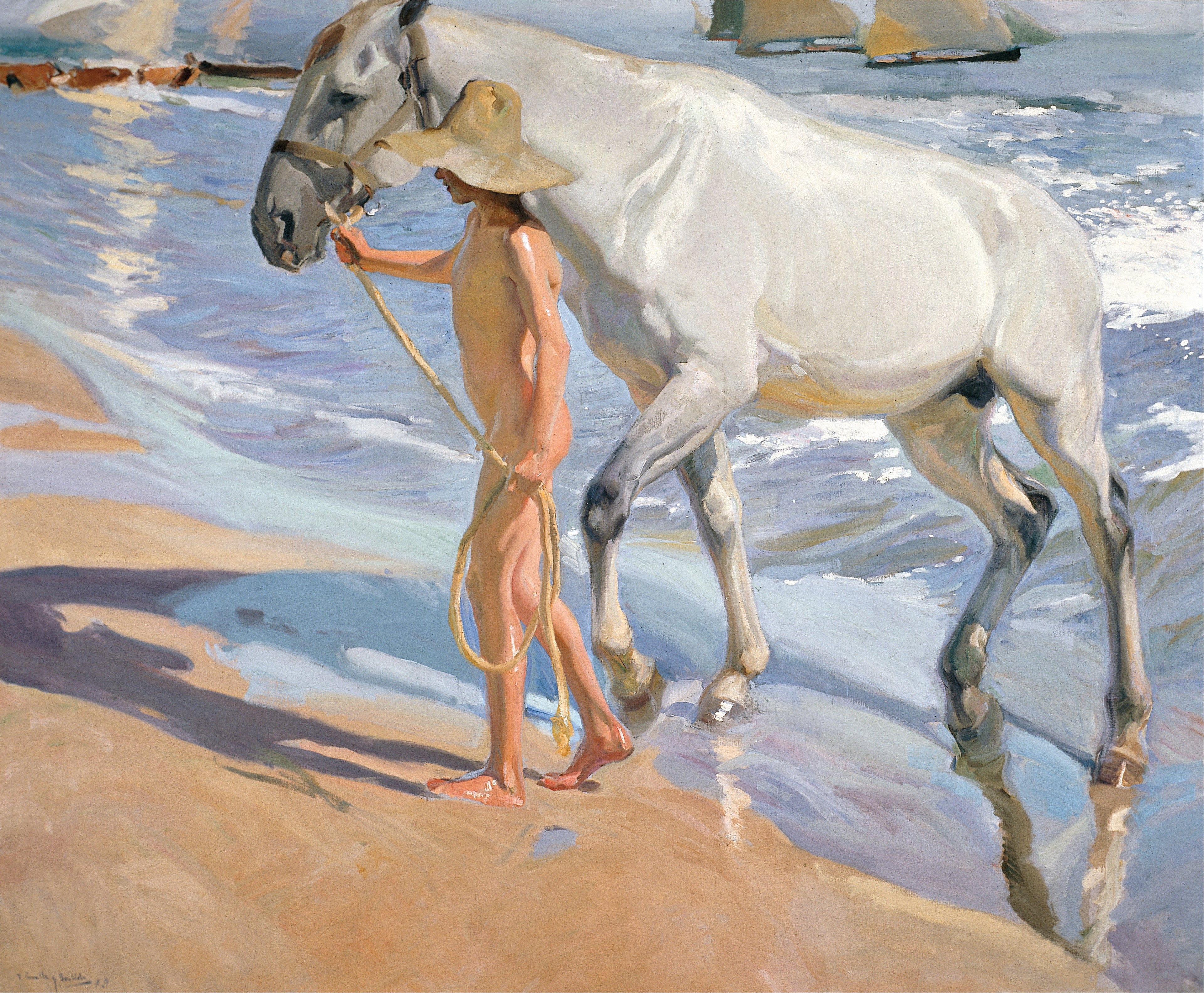 Reproduction du tableau « Le Bain du cheval - Joaquín Sorolla » par Alpha Reproduction en peinture à l’huile