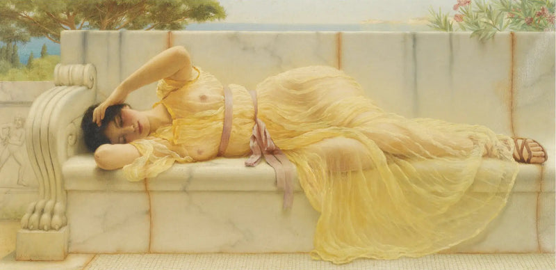 Flicka i gul drapering - John William Godward