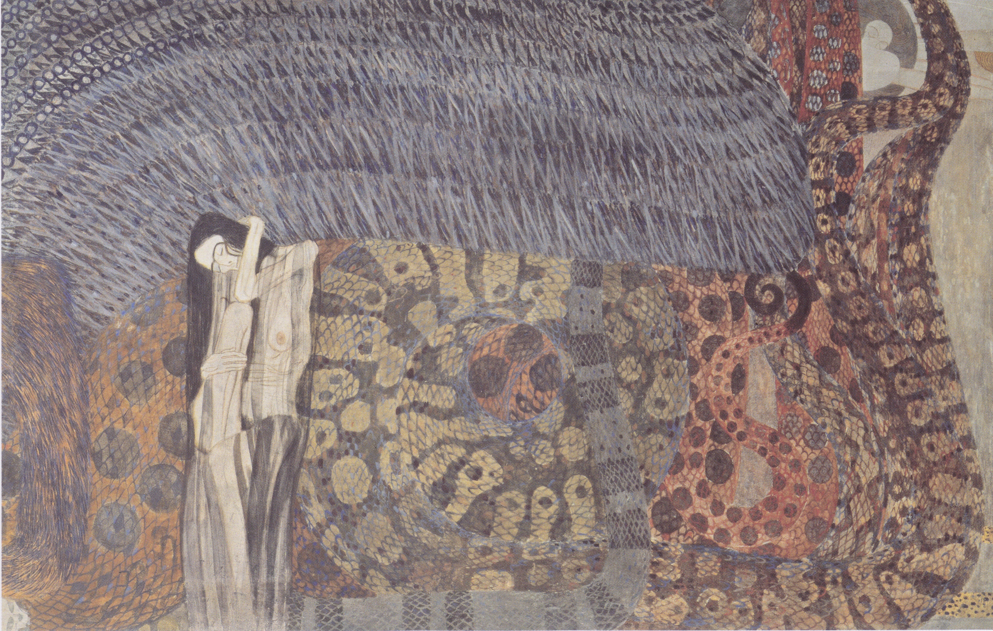 Reproduction du tableau « Frise Beethoven (planche 6, mur central) : Les puissances hostiles - Gustav Klimt » par Alpha Reproduction en peinture à l’huile