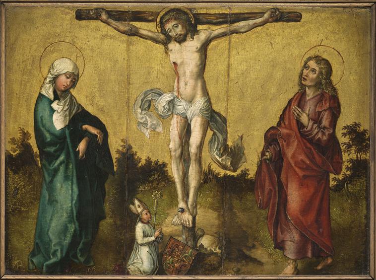 Korsfästelsen med Jungfru Maria, helige Johannes och en donator - Albrecht Dürer