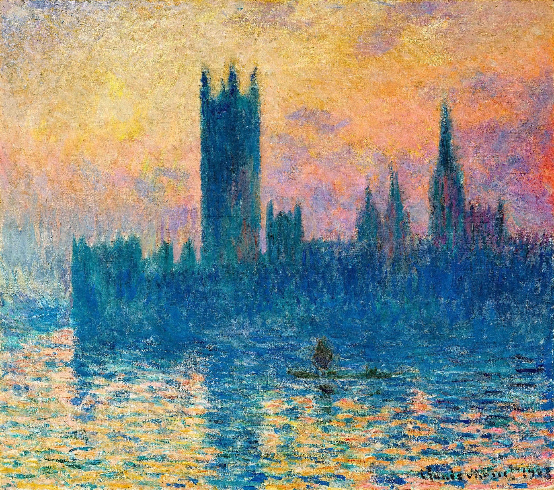 Parlamentet i London, solnedgång - Claude Monet