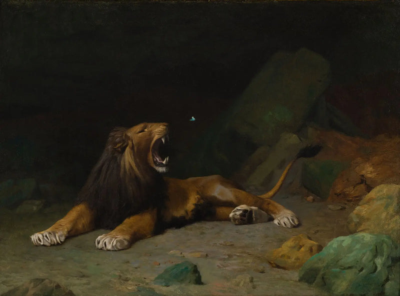 Lejon som försöker fånga en fjäril - Jean-Léon Gérôme