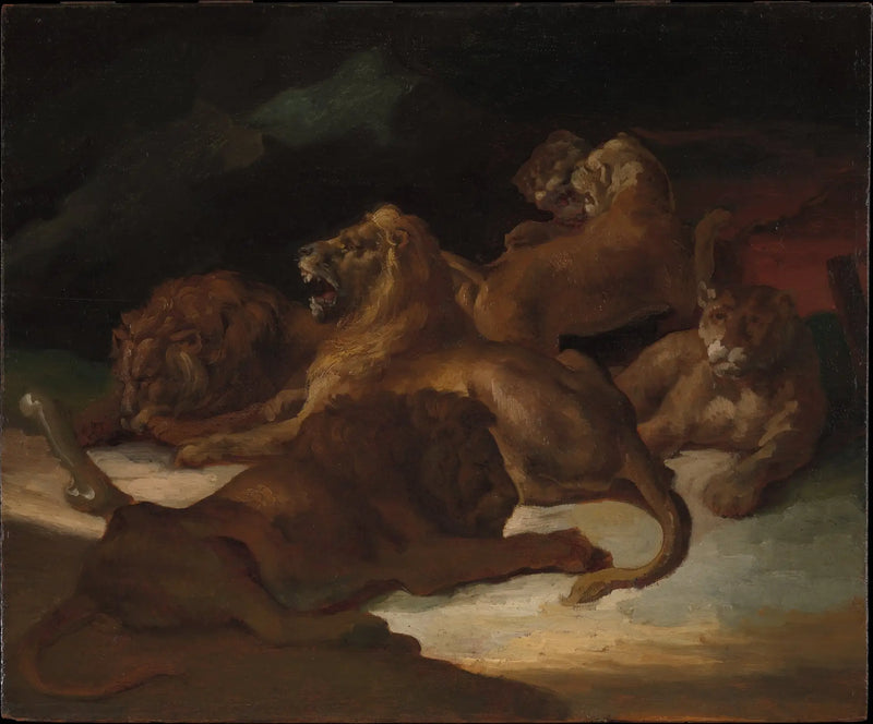Lejon i ett bergslandskap - Théodore Géricault