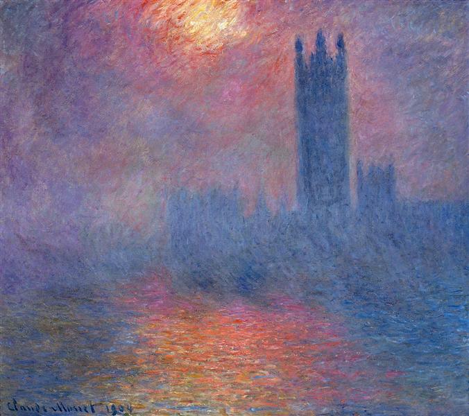 🌫️ London, parlamentet, solglimt genom dimman – Claude Monet (1904)