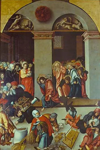 Utsläpp av myntväxlare från templet - Lucas Cranach den äldre