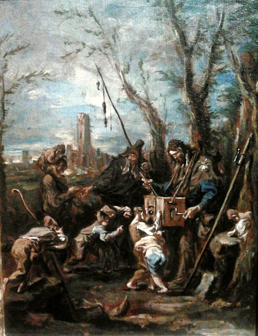 Le conteur errant avec une lanterne magique. - Alessandro Magnasco