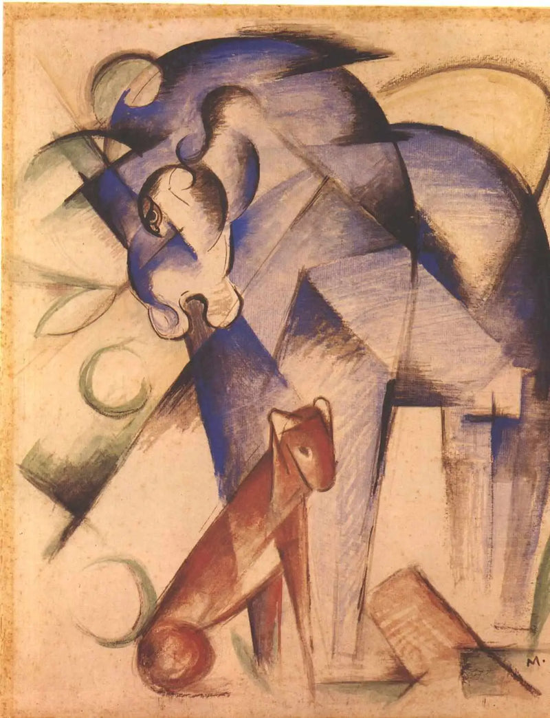 Fabulösa djur (blå häst och röd hund) - Franz Marc