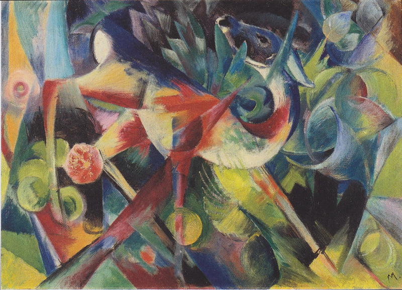 Hjort i en blommig trädgård - Franz Marc