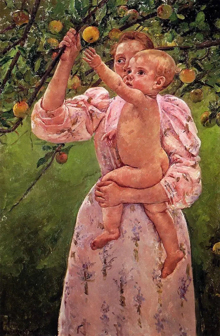 Bebis sträcker ut handen mot ett äpple - Mary Cassatt