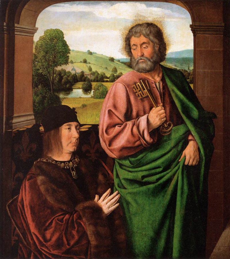 Pierre II, sire de Beaujeu, duc de Bourbon, présenté par saint Pierre - Jean Hey