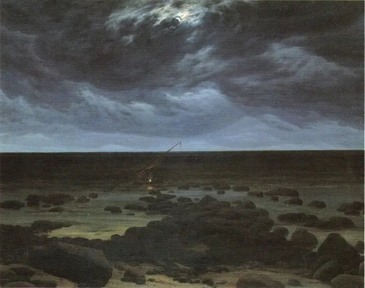 Strand med båt som har strandat i månskenet - Caspar David Friedrich